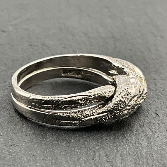 Vintage Interlocking Sterling Silver Textured Ban… - image 2