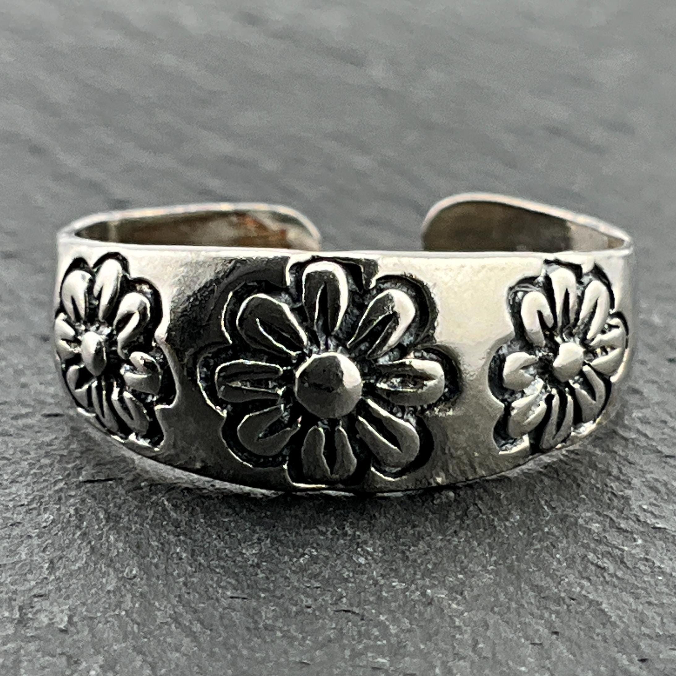 ヴィンテージ スターリング シルバー フラワー バンド リング、UK