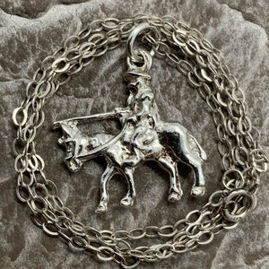 Vintage Sterling Silver Knight Pendant Necklace