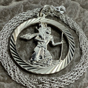 Vintage Solid Sterling Silver St Christopher Pendant Necklace