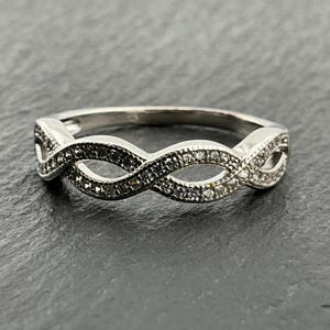 Vintage Cubic Zirconia Sterling Silver Crossover Band Ring, UK Size Q1/2, US Size 8 1/2, EU Size 58