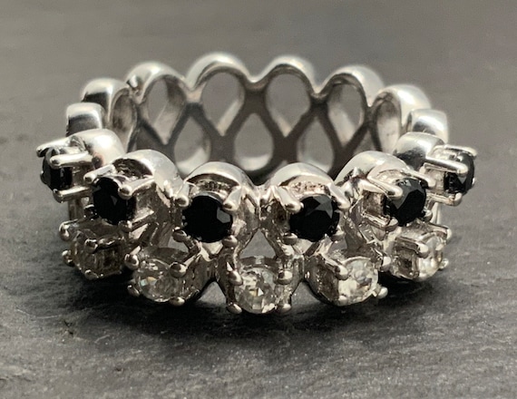 Vintage Moissanite & Onyx Sterling Silver Infinity Half Eternity Ring, UK Size L, US Size 5 1/2, EU Size 50 3/4 View 2
