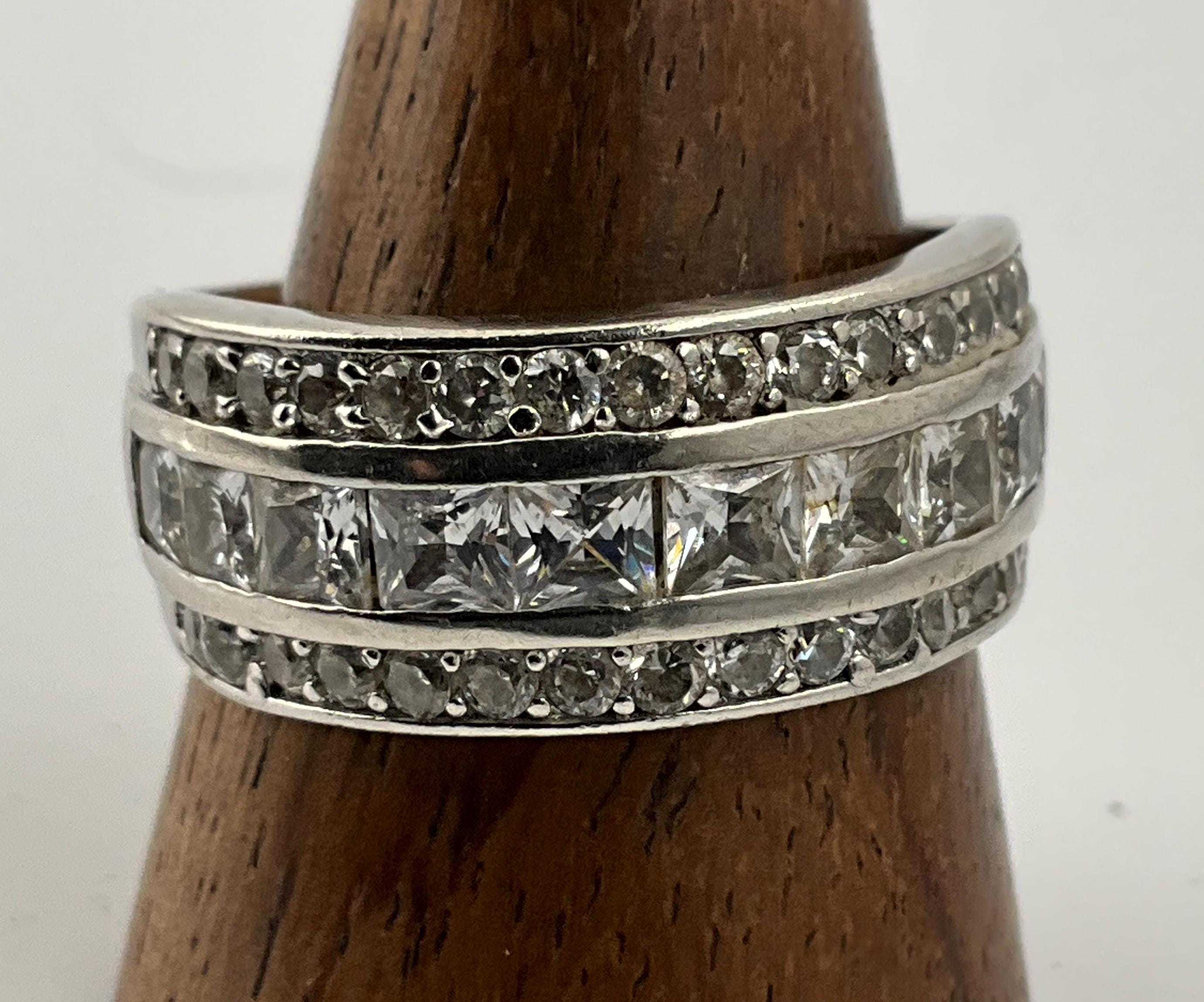 Vintage Cubic Zirconia Sterling Silver Cluster Chunky Half