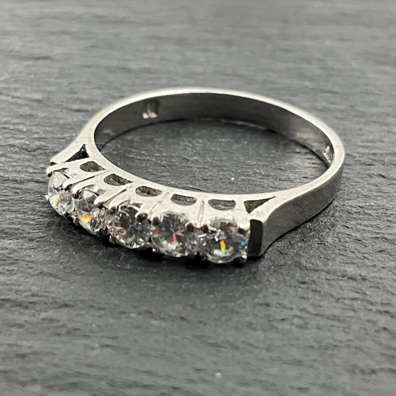 Vintage Cubic Zirconia Sterling Silver Half Eternity Band Ring, UK Size