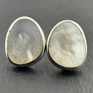 Vintage Sterling Silver White Mother Of Pearl Stud Earrings