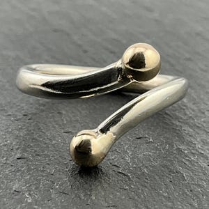 Vintage Sterling Silver Fancy 2 Ball Band Ring, UK Size K, US Size 5 1/4, EU Size 49 1/2
