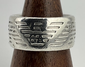 Oryginalny pierścionek Emporio Armani Heavy Sterling Silver Thick Band, rozmiar brytyjski P, rozmiar amerykański 7 1/2, rozmiar europejski 55 1/4