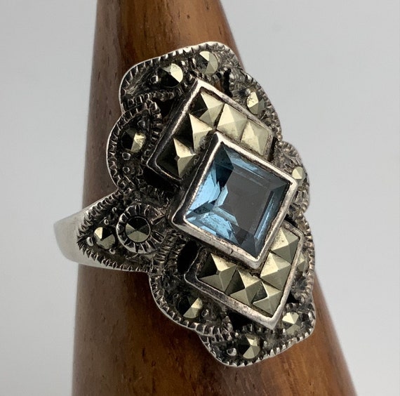Vintage Topaz & Marcasite Sterling Silver Statement Ring, UK