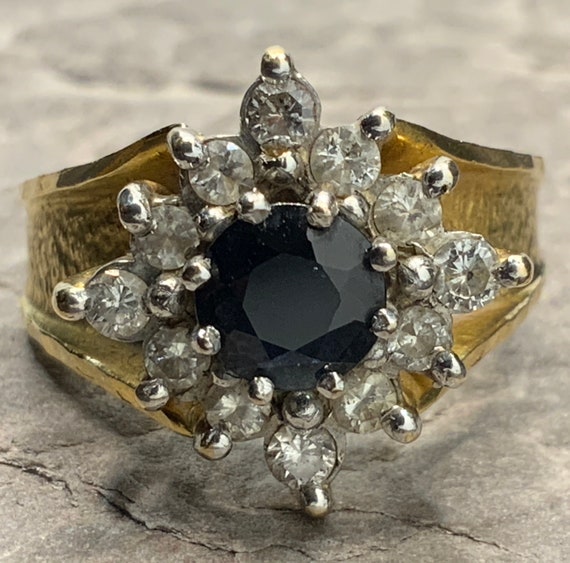 Vintage Chunky 18ct Gold Sapphire Diamond Ring Size N1 2 Etsy