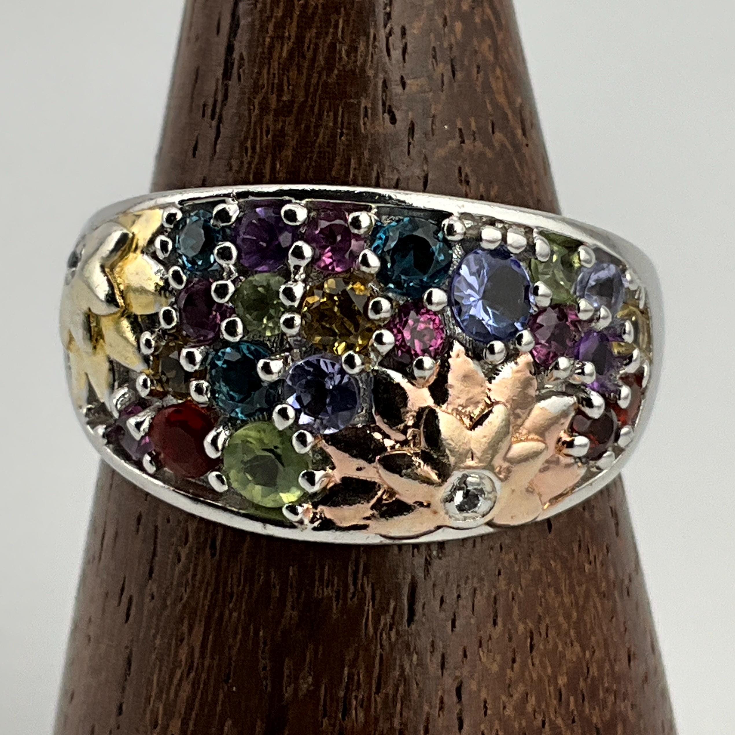 アクセサリー MULTICOLOR SKO RING Multicolor Gemstone Simulants Rhodium Over Sterling Silver