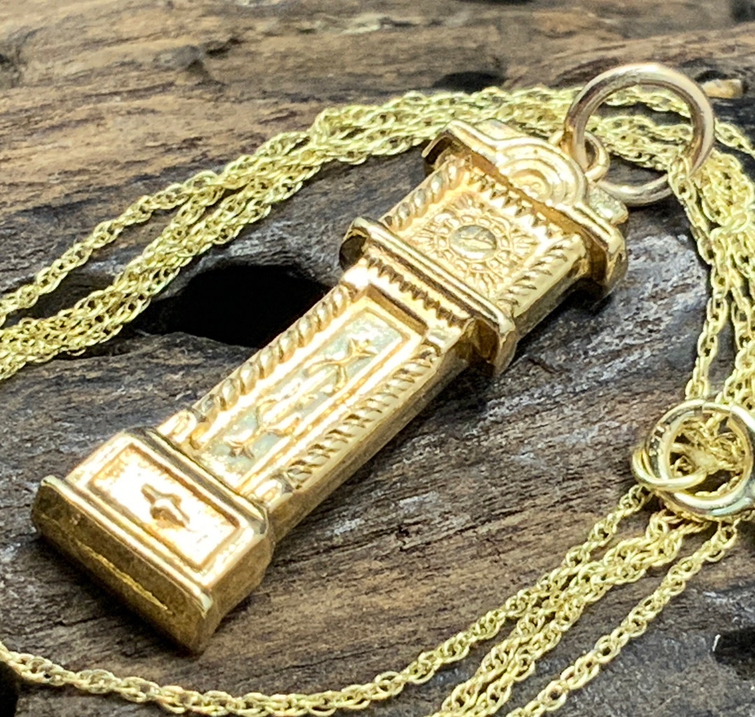 Vintage 9ct Gold Grandfather Clock Pendant Necklace Etsy