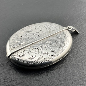 Vintage Sterling Silver Engraved Floral Oval Locket Pendant