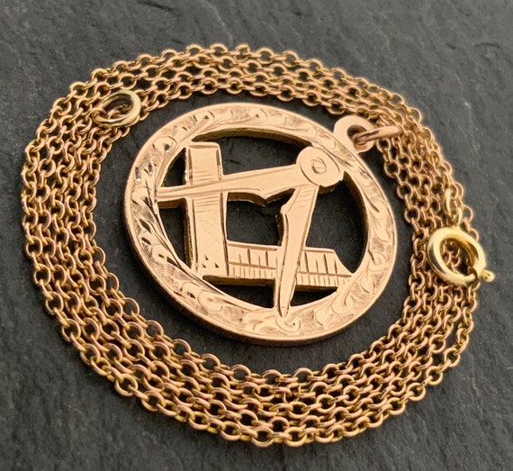 Antique 9ct Rose Gold Masonic Pendant Necklace - image 5