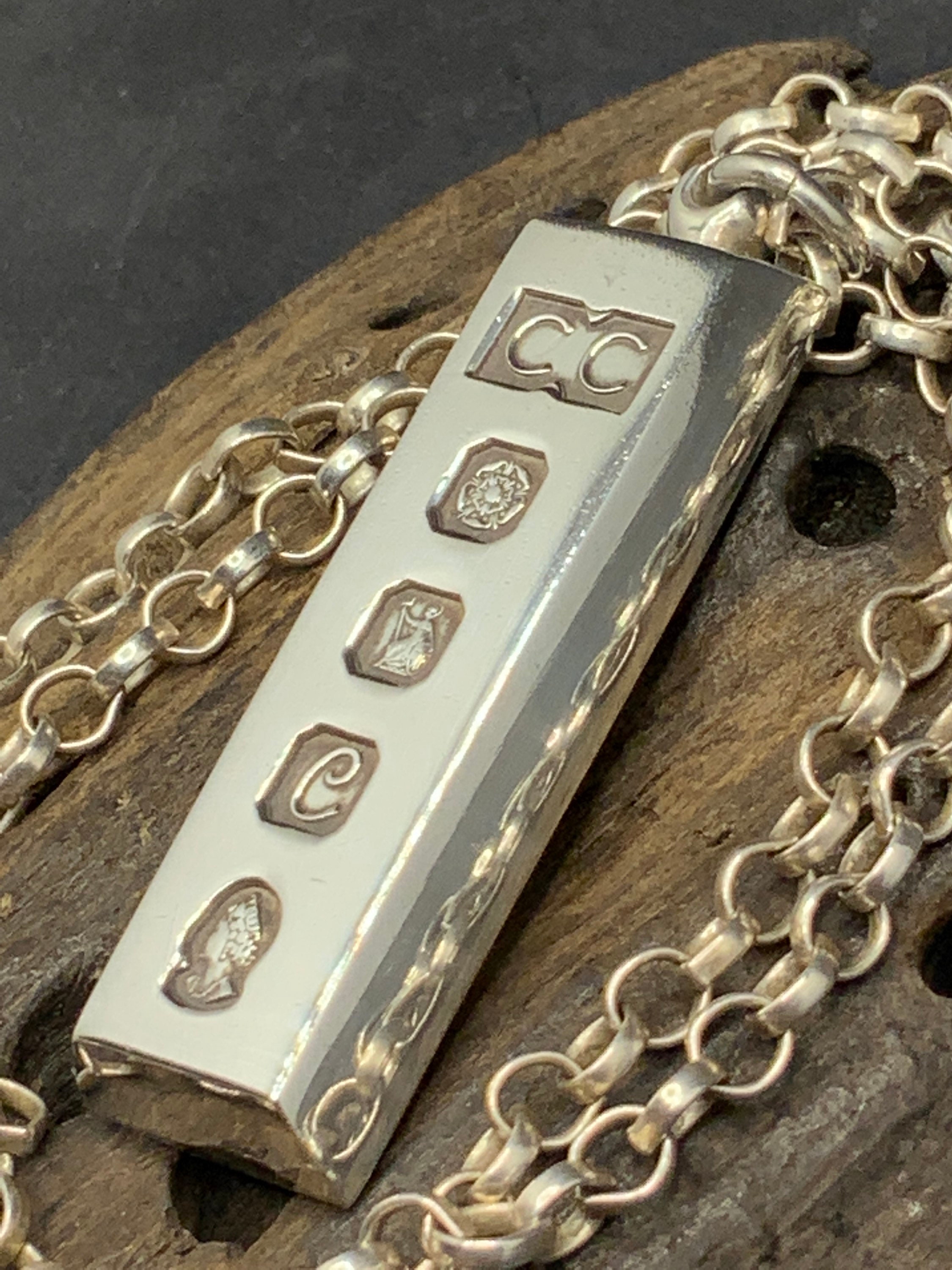 Vintage Sterling Silver Ingot Pendant Necklace Etsy