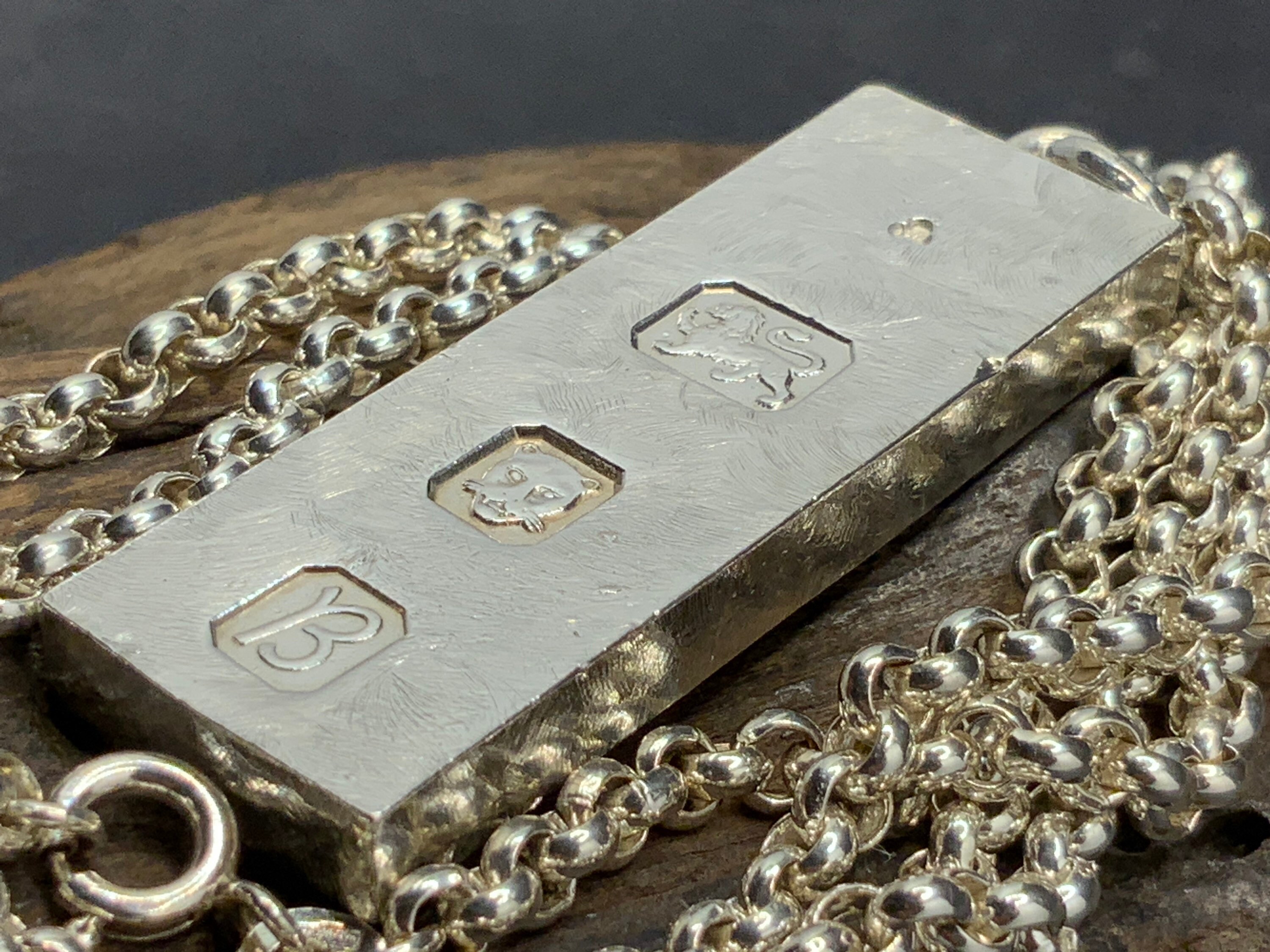 Vintage Heavy Sterling Silver Ingot Pendant Necklace Etsy