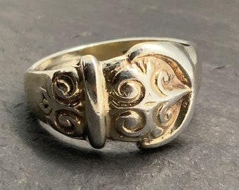 Antique 18ct Gold Gilded Sterling Silver Chunky Belt Band Ring, UK Size O, US Size 7, EU Size 54