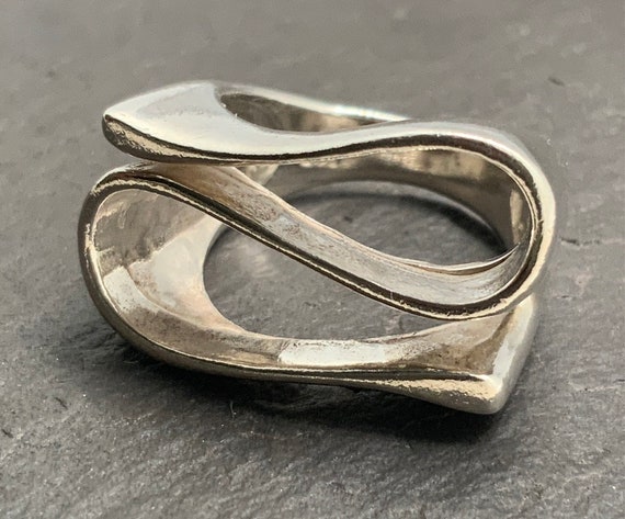 Vintage Sterling Silver Swirl Band Ring, UK Size … - image 2