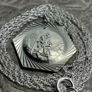 Vintage Sterling Silver St Christopher Pendant Necklace