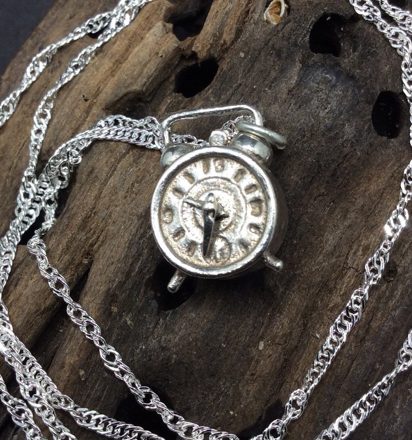 Vintage Sterling Silver Clock Pendant Necklace Etsy