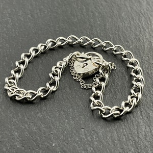 Vintage Sterling Silver Heart Padlock Charm Bracelet