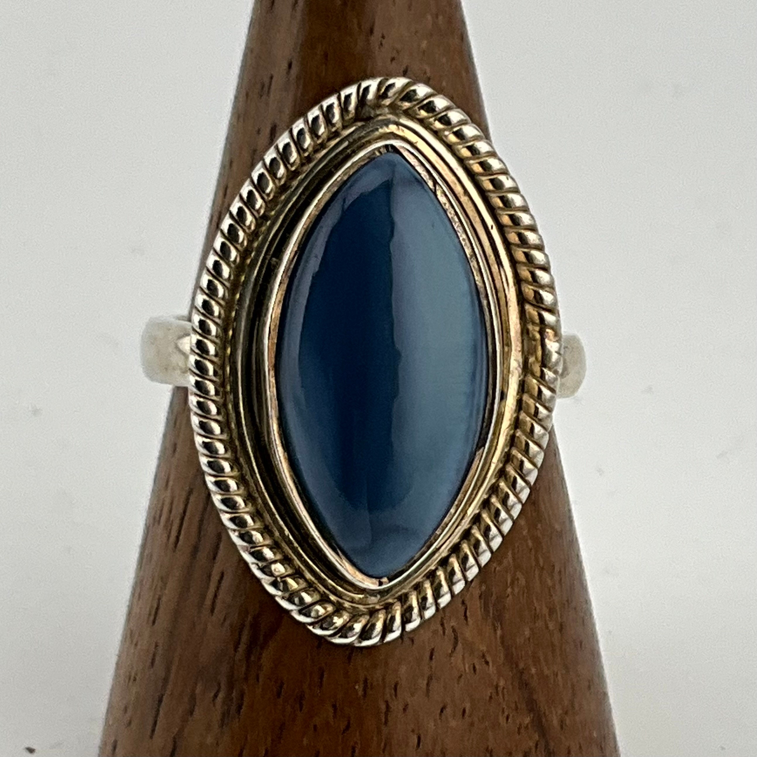 Vintage Blue Natural Hardstone Sterling Silver Large