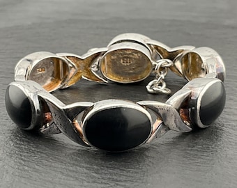 Vintage onyx ingelegde sterlingzilveren armband