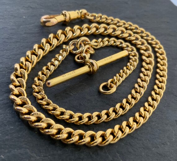 Vintage Heavy Solid 9ct Gold Pocket Watch Chain Gem