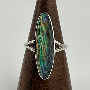 Vintage Mother Of Pearl Sterling Silver Long Statement Ring, UK Size O, US Size 7, EU Size 54
