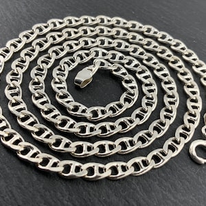 Vintage Long Heavy Sterling Silver Anchor Mariner Link Necklace