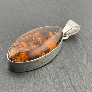 Vintage Amber Sterling Silver Marquise Pendant