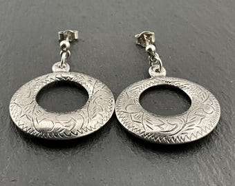 ◆STONEHENgE◆ Silver Earrings SC1059 Vintage Sterling Silver Hoop Dangle Stud Earrings - Etsy
