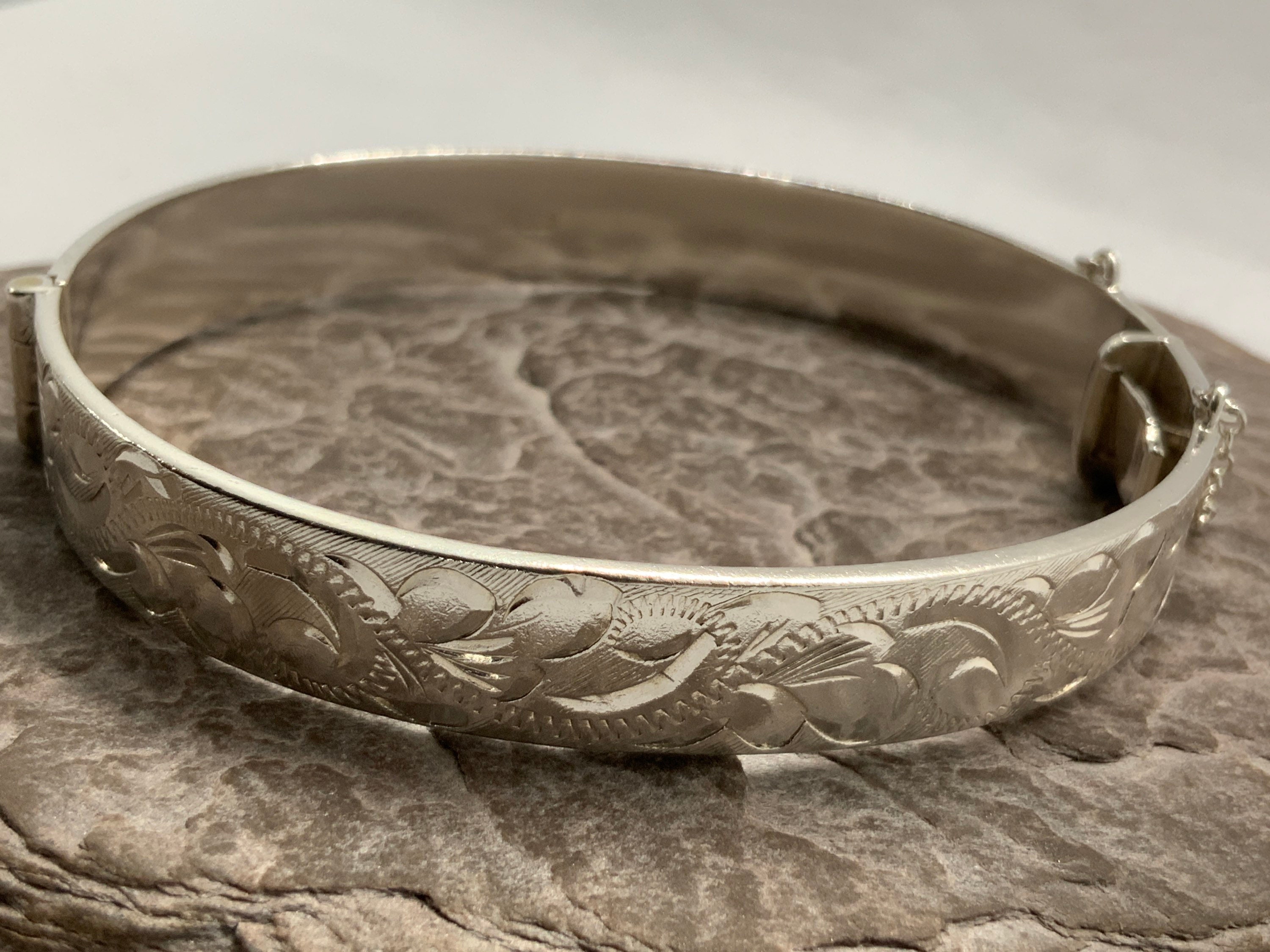Bracelet En Argent Massif 925 Sterling Vintage - Gravures Anciennes, Occasion