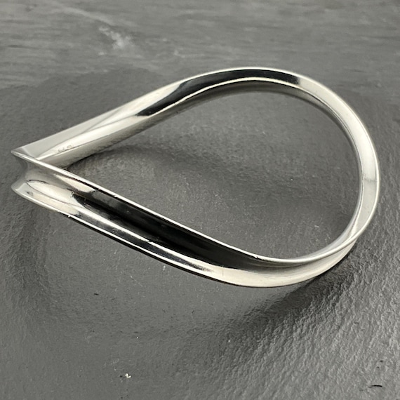 Vintage Solid Sterling Silver Stacker Wave Bangle - image 4