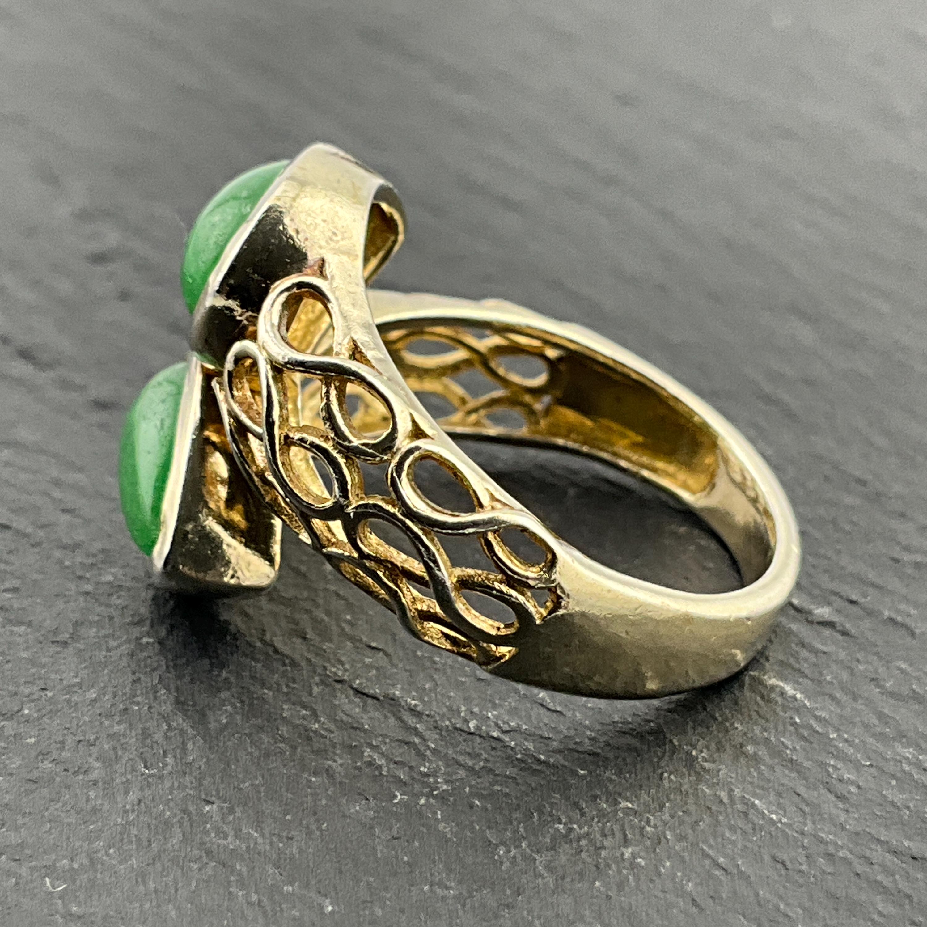アクセサリー END OLD ENGLAVED ROD RING 18K Yellow Gold Brutalist Green Jade Ring Size 6 Circa 1970