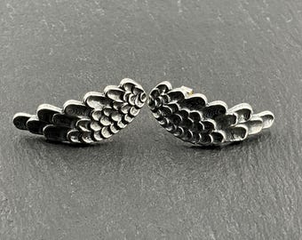 Pendientes colgantes de alas de ángel de plata de ley vintage