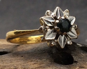 Anello fiore in platino con zaffiro e diamanti in oro 18 carati, taglia UK L, taglia USA 6, taglia EU 51 1/2