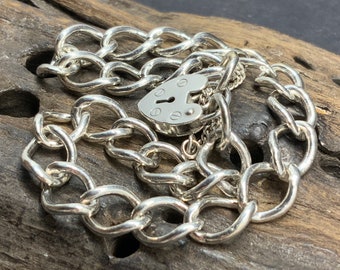 Vintage Sterling Silver Charm Bracelet Heart Padlock - Etsy UK