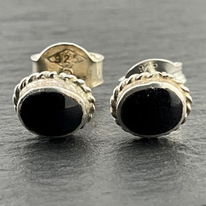 Vintage Sterling Silver Onyx Stud Earrings