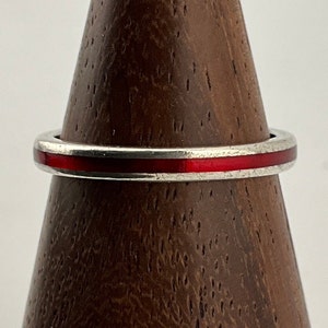 Vintage Red Inlay Enamel Sterling Silver Band Ring, UK Size K1/2, US Size 5 1/4, EU Size 50 1/4