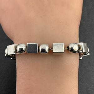 Vintage Chunky Geometric Shapes Sterling Silver Fancy T-Bar Chain Link Bracelet