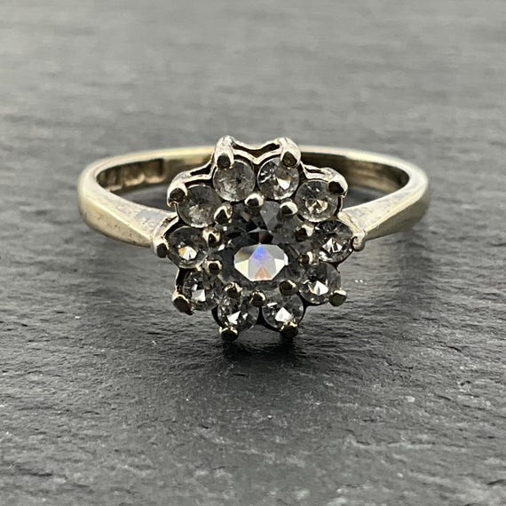 Vintage Cubic Zirconia Sterling Silver Cluster Ring, UK Size L, US