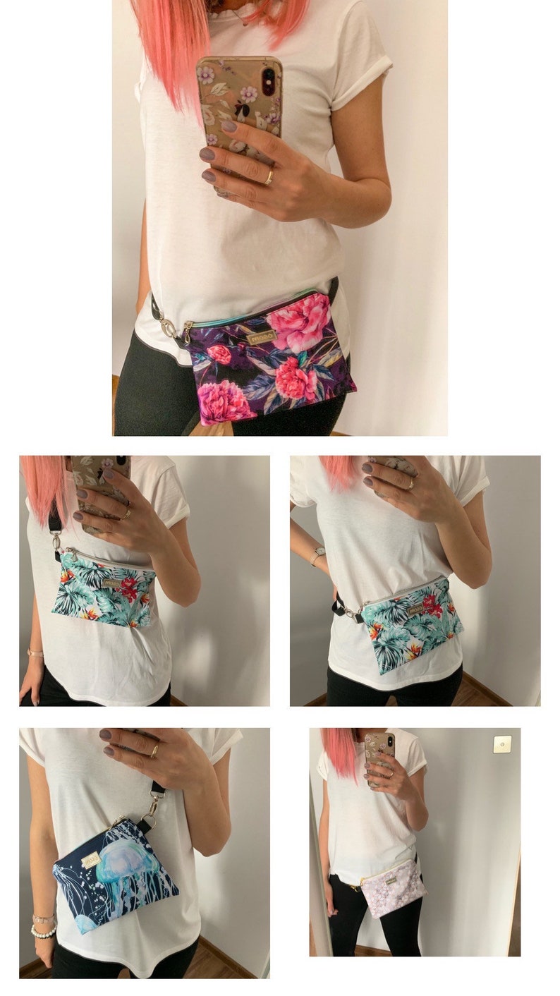 Kidney for excursions Handbag for a woman in banana leaves Sachet for keys and money--- Colorful hip bag