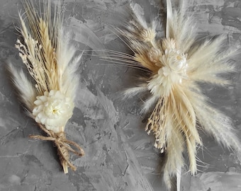 Boho Trockenblumen Boutonniere & Handgelenk Corsage Set