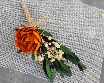 Rust boutonniere Fall wedding boutonniere for man Groomsmen boutonniere