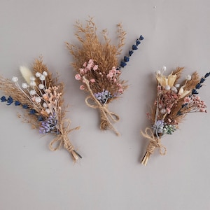 Rustic dry flower boutonniere, lavender pampass grass babys breath boutonniere for men, dried button hole, Boho wedding
