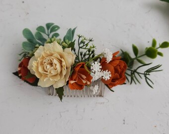 Fall wedding hair comb Bridal hair piece Burnt orange hair comb Rusty ivory headband