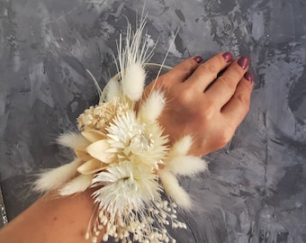 Champagner Trockenblumen Anstecknadel & Boutonniere Set: Boho Hochzeit