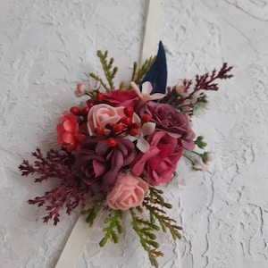 Marsala Wrist Corsage: Blush Burgundy Wedding Flowers