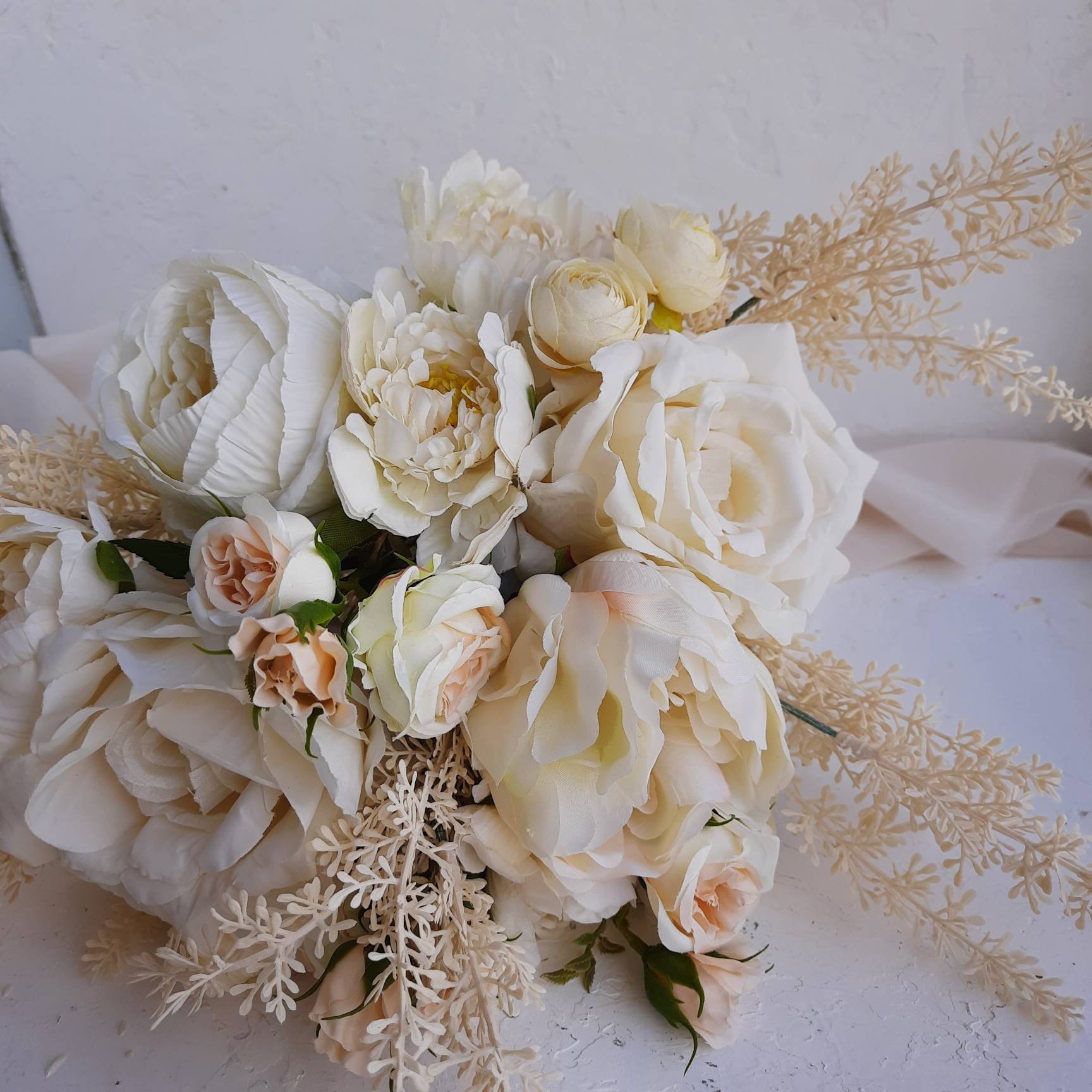Champagne wedding bouquet for bride, bohemian wedding bouquet, Ivory fake flower bouquet for wedding