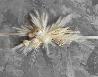 Boho Trockenblumen Handgelenk Corsage: Champagner Hochzeit Accessoire